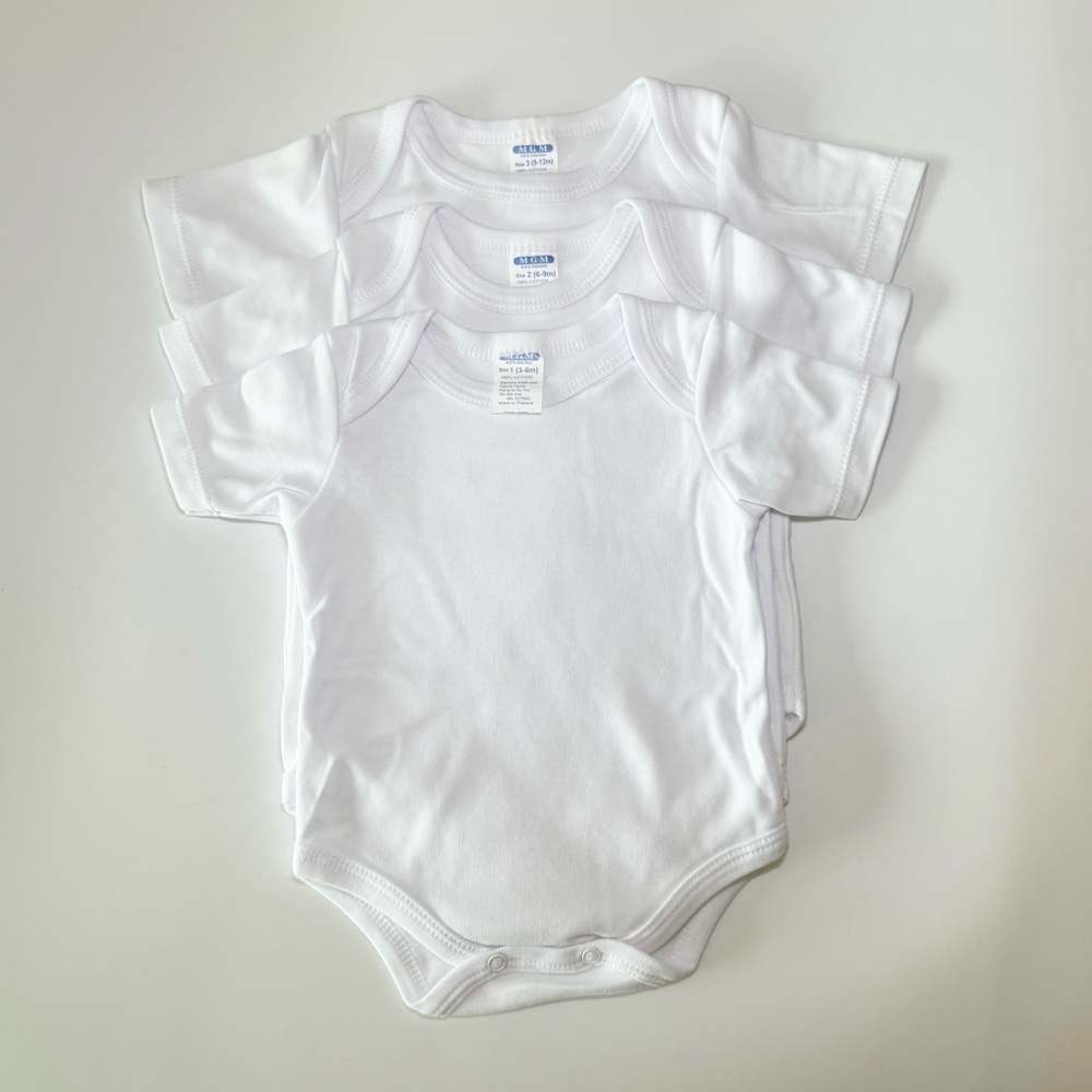 3 Set Onesies, Short Sleeve, White